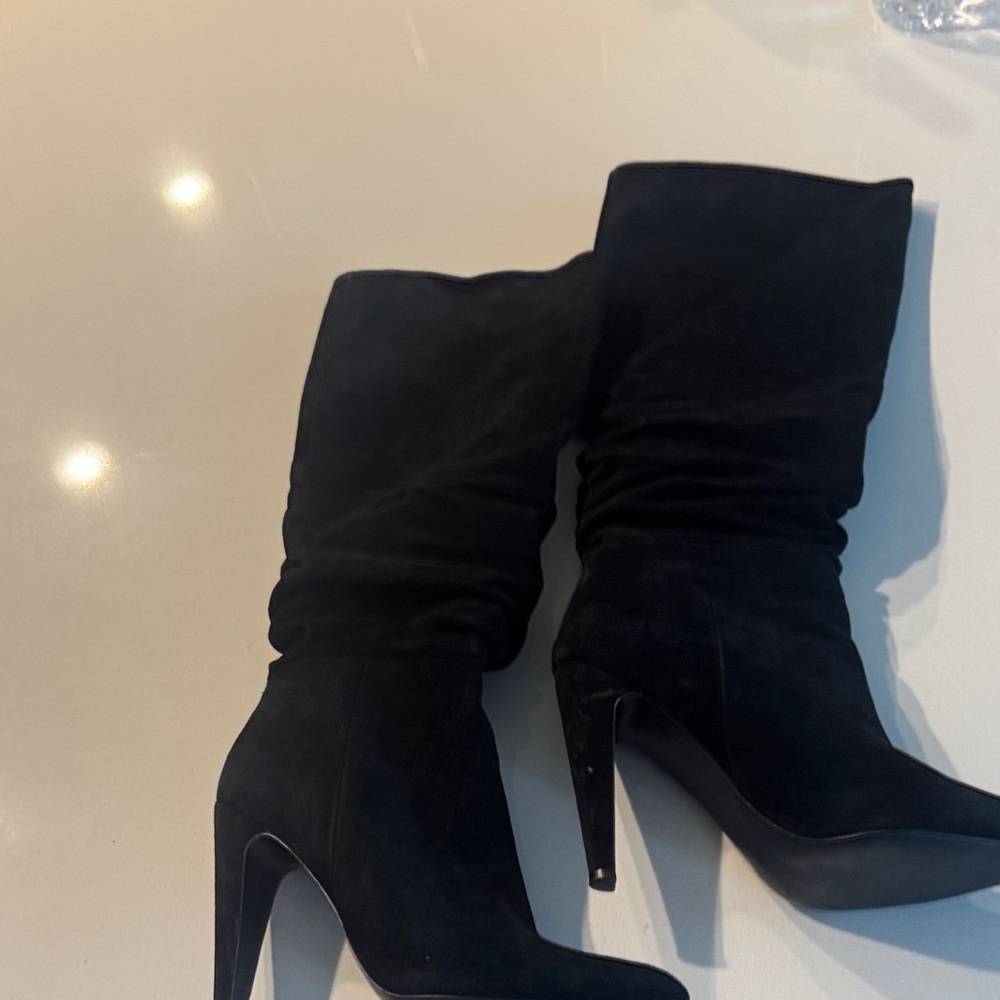 Steve Madden Black Suede Slouchy Knee Boot with Stiletto Heel